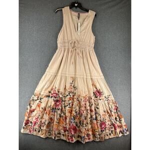 Anthropologie Cream Maxi Dress with Floral Border